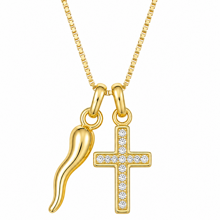 Luce Cross & Cornicello Gold Necklace