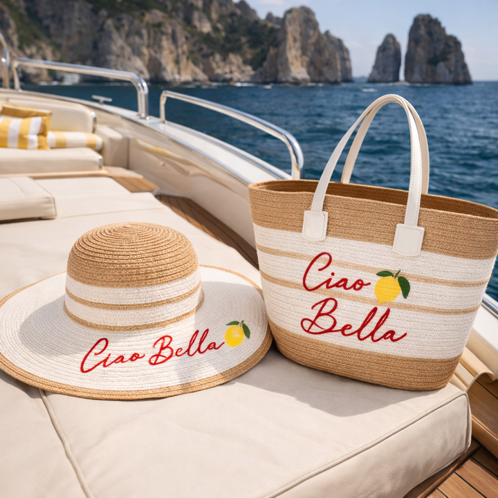 Ciao Bella Beach Set – Luxury Sun Hat & Tote