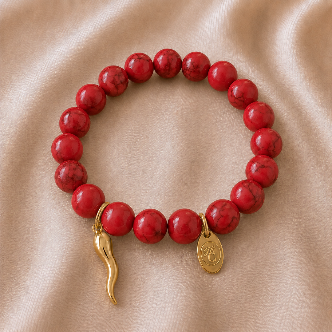 Beaded Charm Bracelet Red