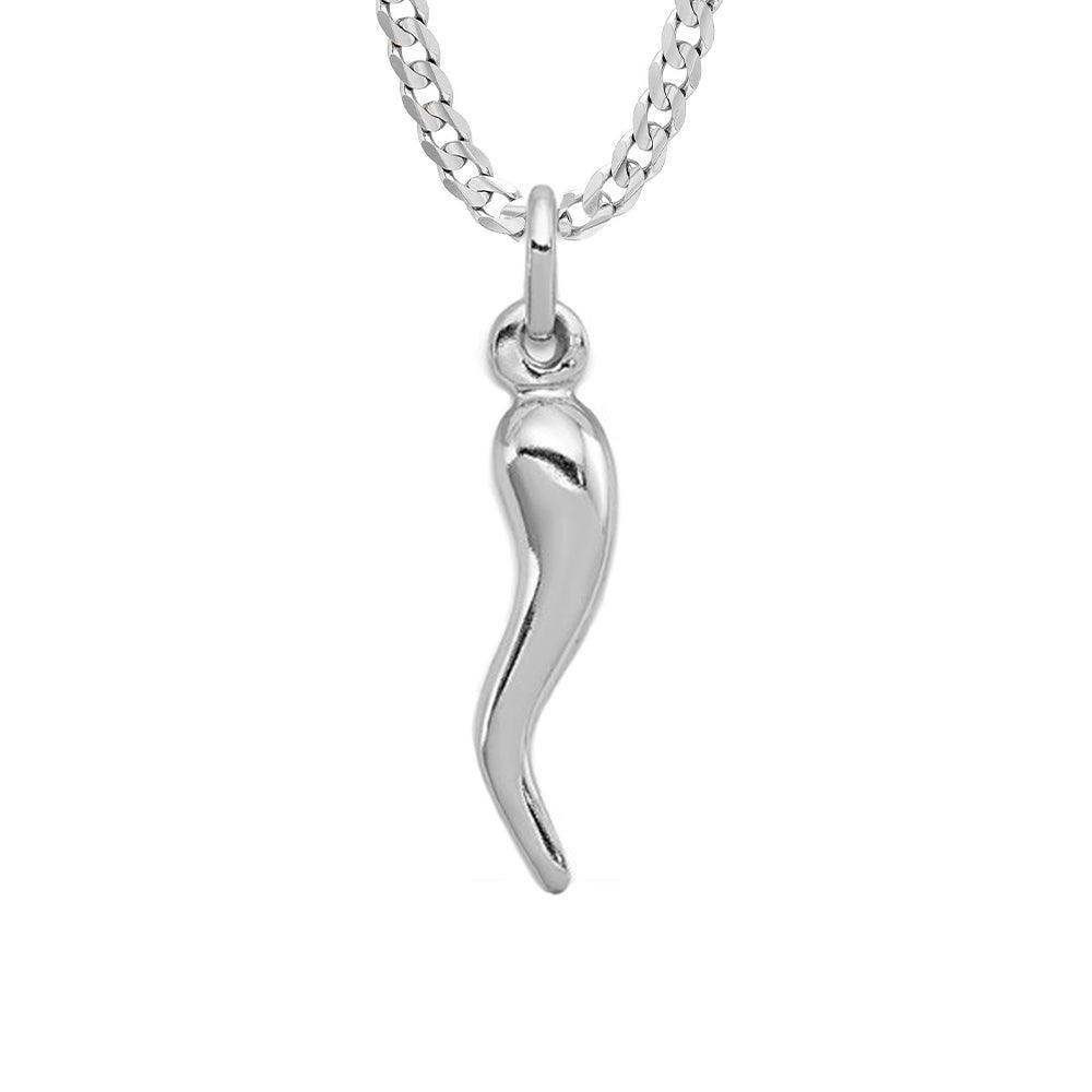 Mens silver italian horn necklace Clearance