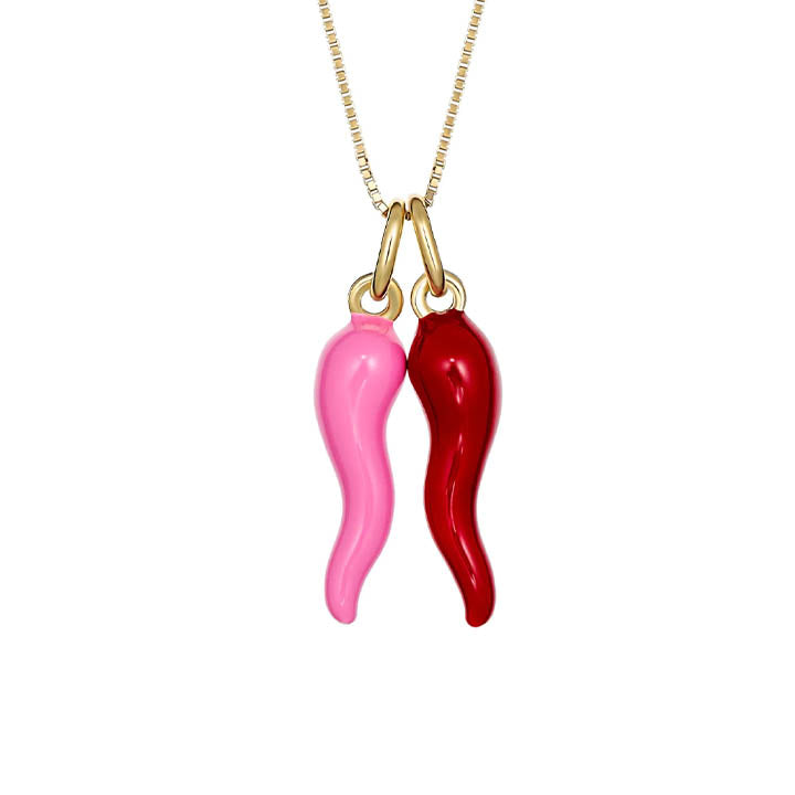 Pink and Red Cornicello Necklace