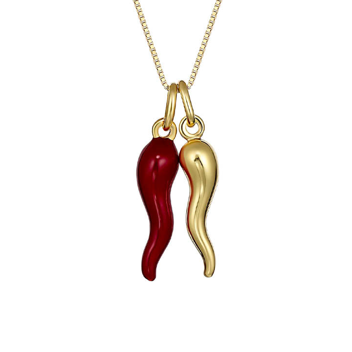Red and Gold Cornicello Necklace
